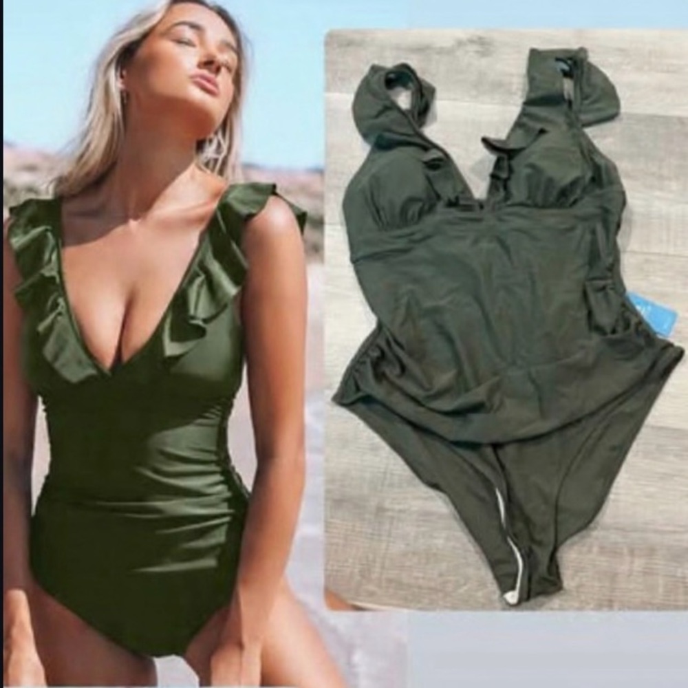 Cupshe Olive Green Ruffled One Piece Swimsuit sz 2x